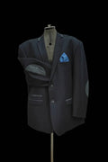 Men's blazer with elbow patches and blue pocket square