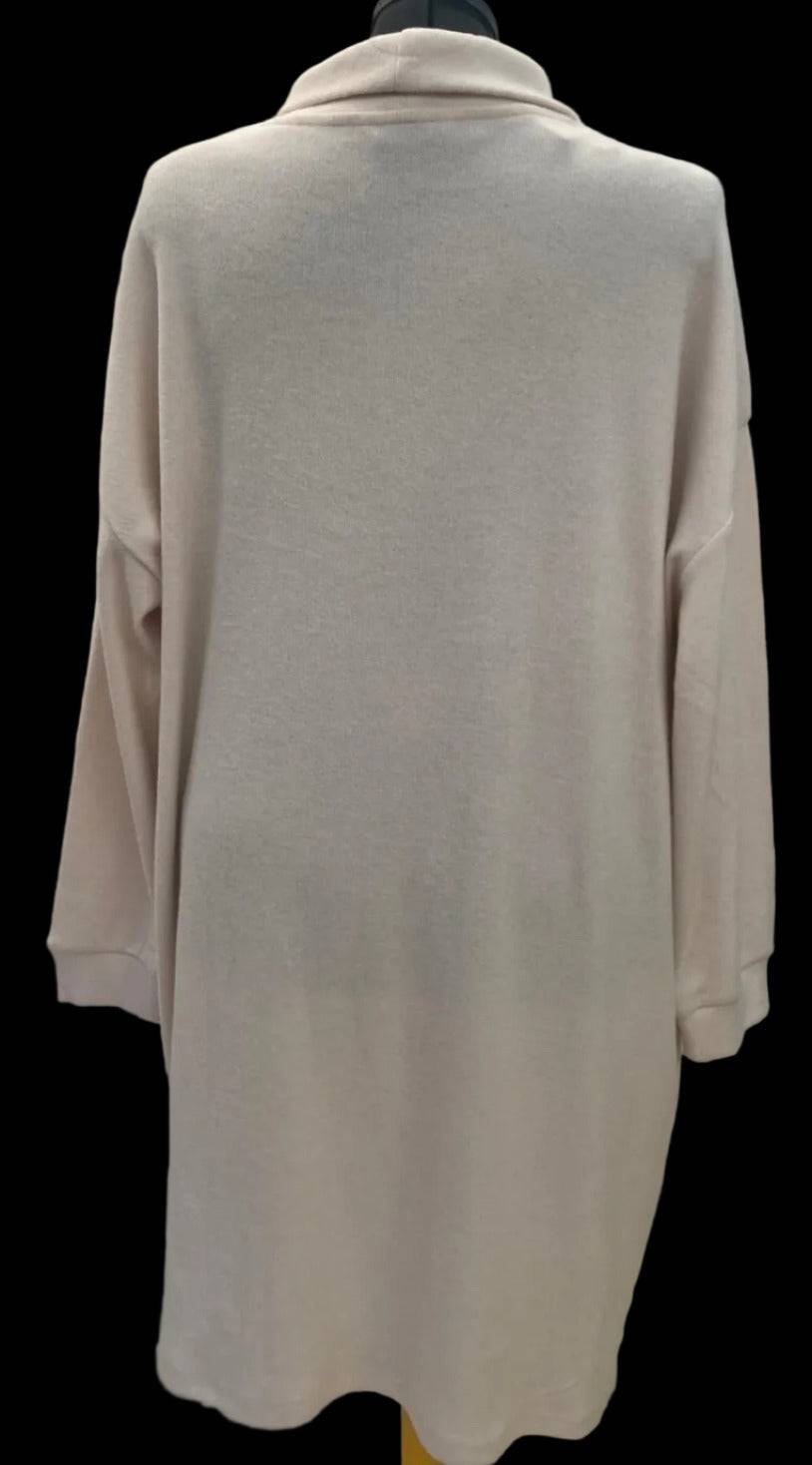 Back view of cream midi jumper dress with pearl details