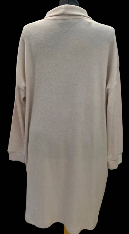 Back view of cream midi jumper dress with pearl details