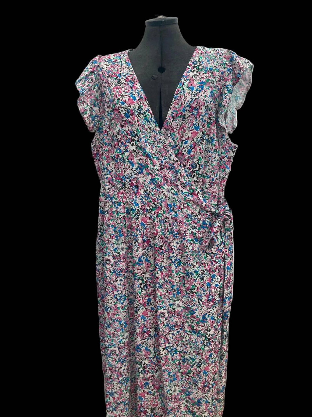Floral wrapover long dress on mannequin