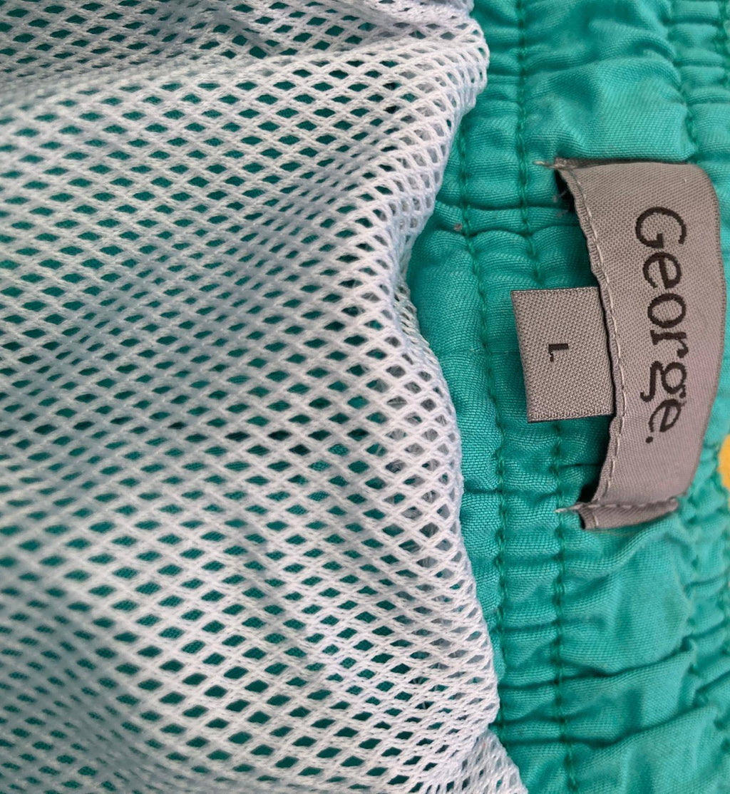 Mesh white fabric with teal lining and gray label