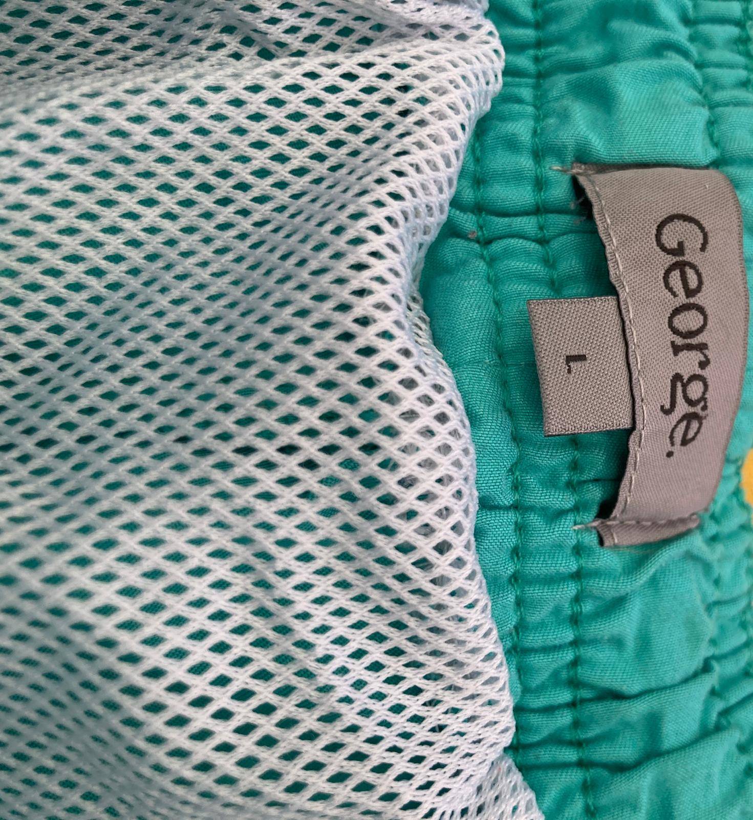 Mesh white fabric with teal lining and gray label
