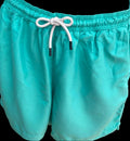 Mens turquoise swim shorts with white drawstring