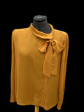 Mustard yellow blouse with bow tie neck for trendy fashionistas