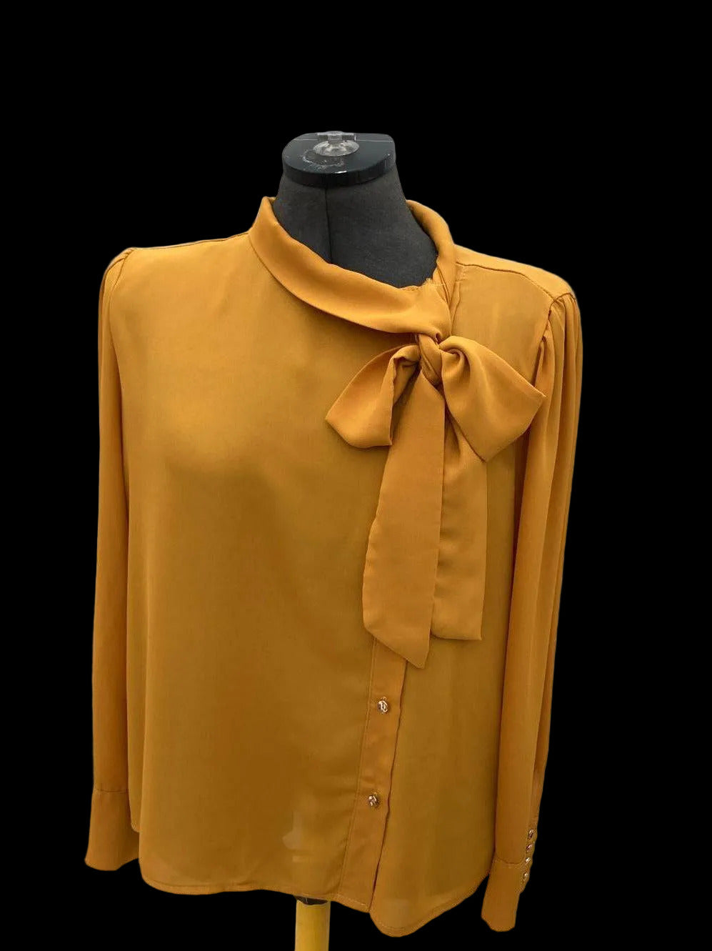 Mustard yellow blouse with bow tie neck for trendy fashionistas