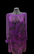 Purple silk dress with floral embroidery