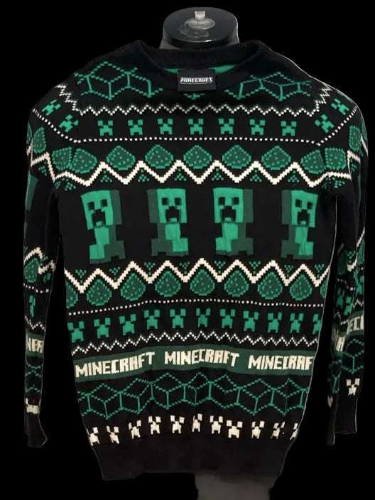 Minecraft boys Christmas sweater with pixel Creeper and festive design
