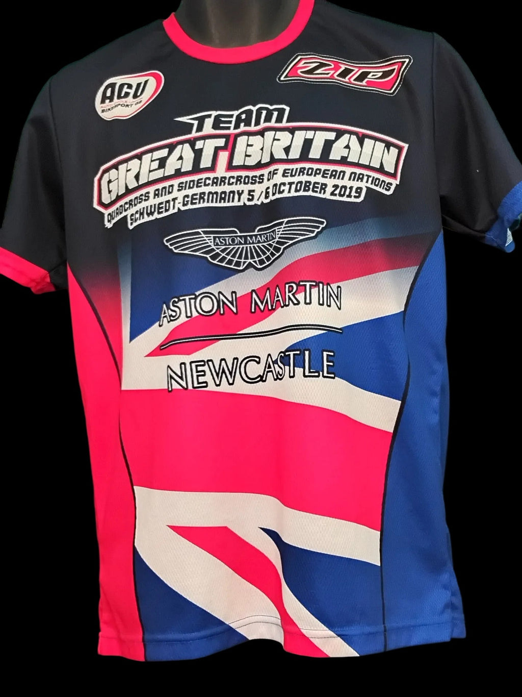 T-shirt with Team Great Britain and Aston Martin branding on a black background